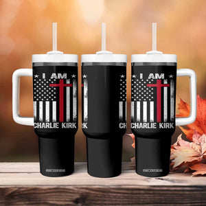 I Am Charlie Kirk Tumbler With Handle Christian Cross Faith American Falg TS02 Print Your Wear
