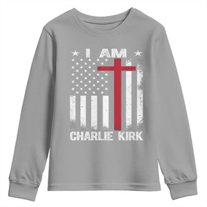 I Am Charlie Kirk Youth Sweatshirt Christian Cross Faith American Flag TS02 Sport Gray Print Your Wear
