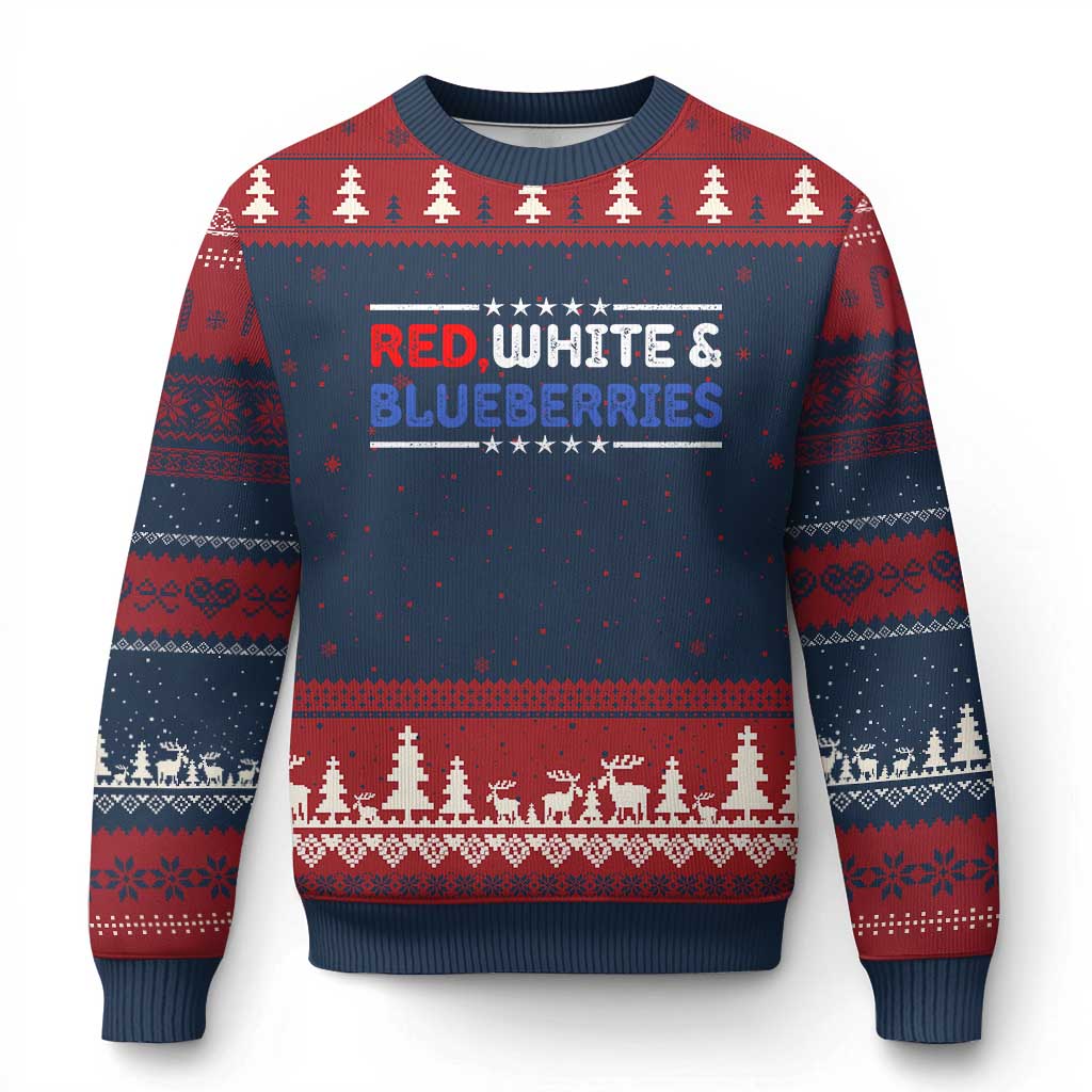 Red White and Blueberries Ugly Christmas Sweater Patriotic Tribute Memorial TS02 Navy Red Print Your Wear