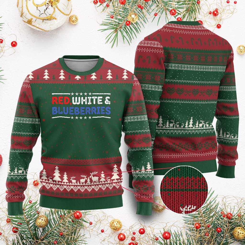 Red White and Blueberries Ugly Christmas Sweater Patriotic Tribute Memorial TS02 Red Green Print Your Wear