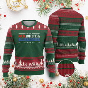 Red White and Blueberries Ugly Christmas Sweater Patriotic Tribute Memorial TS02 Red Green Print Your Wear