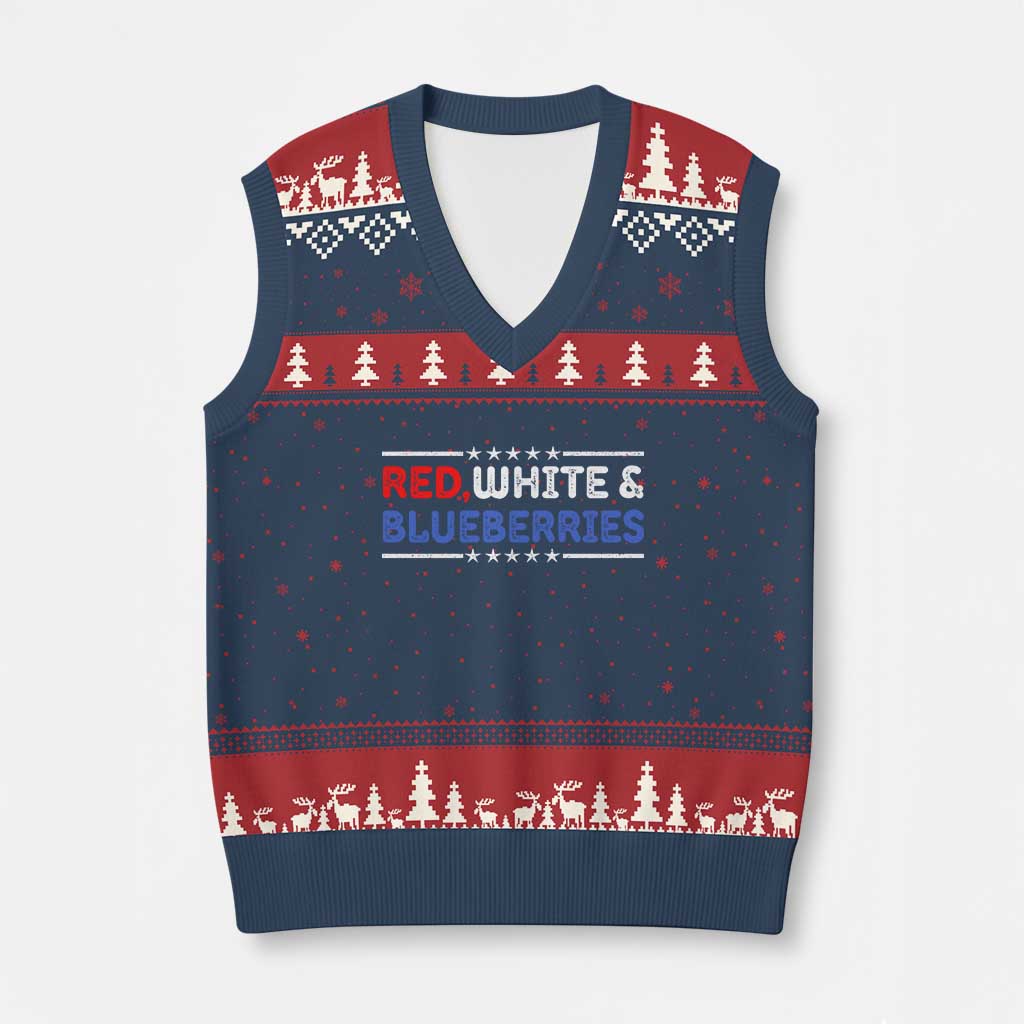 Red White and Blueberries V-Neck Knit Sweater Vest Patriotic Tribute Memorial TS02 Navy Red Print Your Wear
