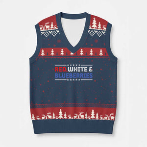 Red White and Blueberries V-Neck Knit Sweater Vest Patriotic Tribute Memorial TS02 Navy Red Print Your Wear