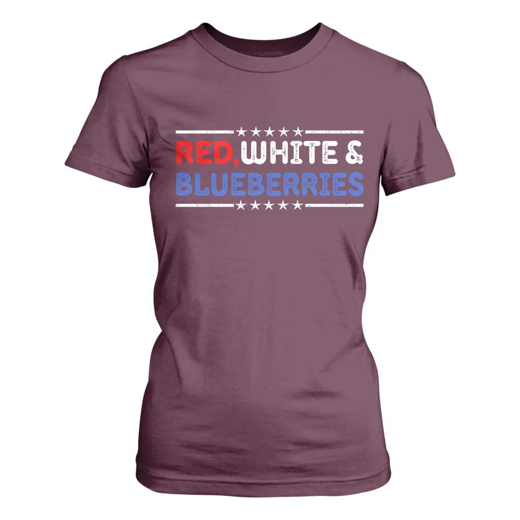 Red White and Blueberries T Shirt For Women Patriotic Tribute Memorial TS02 Maroon Print Your Wear