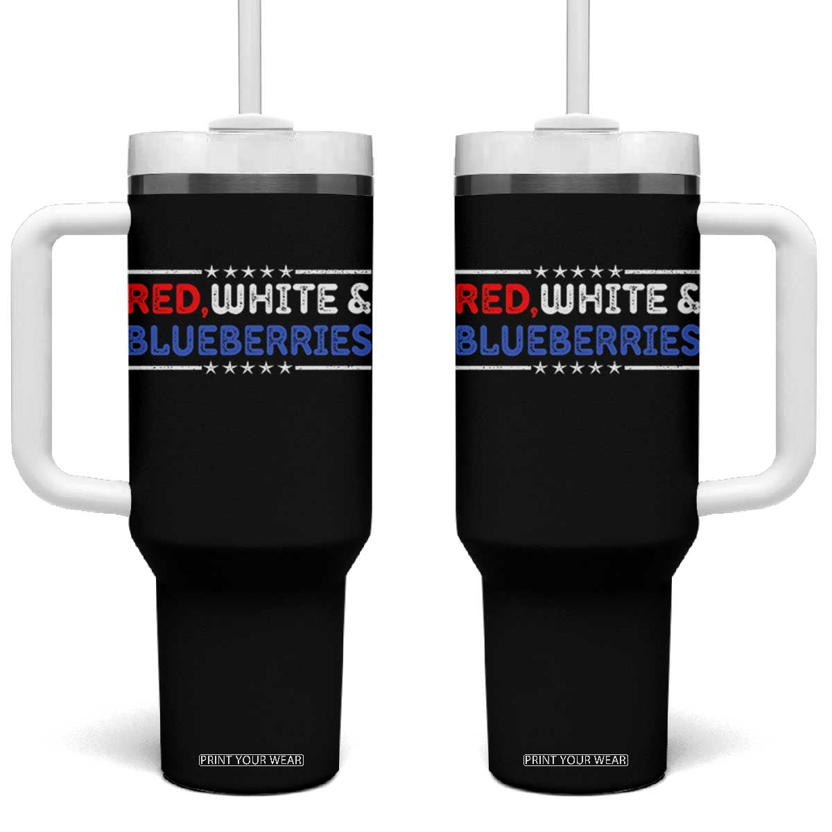 Red White and Blueberries Tumbler With Handle Patriotic Tribute Memorial TS02 One Size: 40 oz Black Print Your Wear