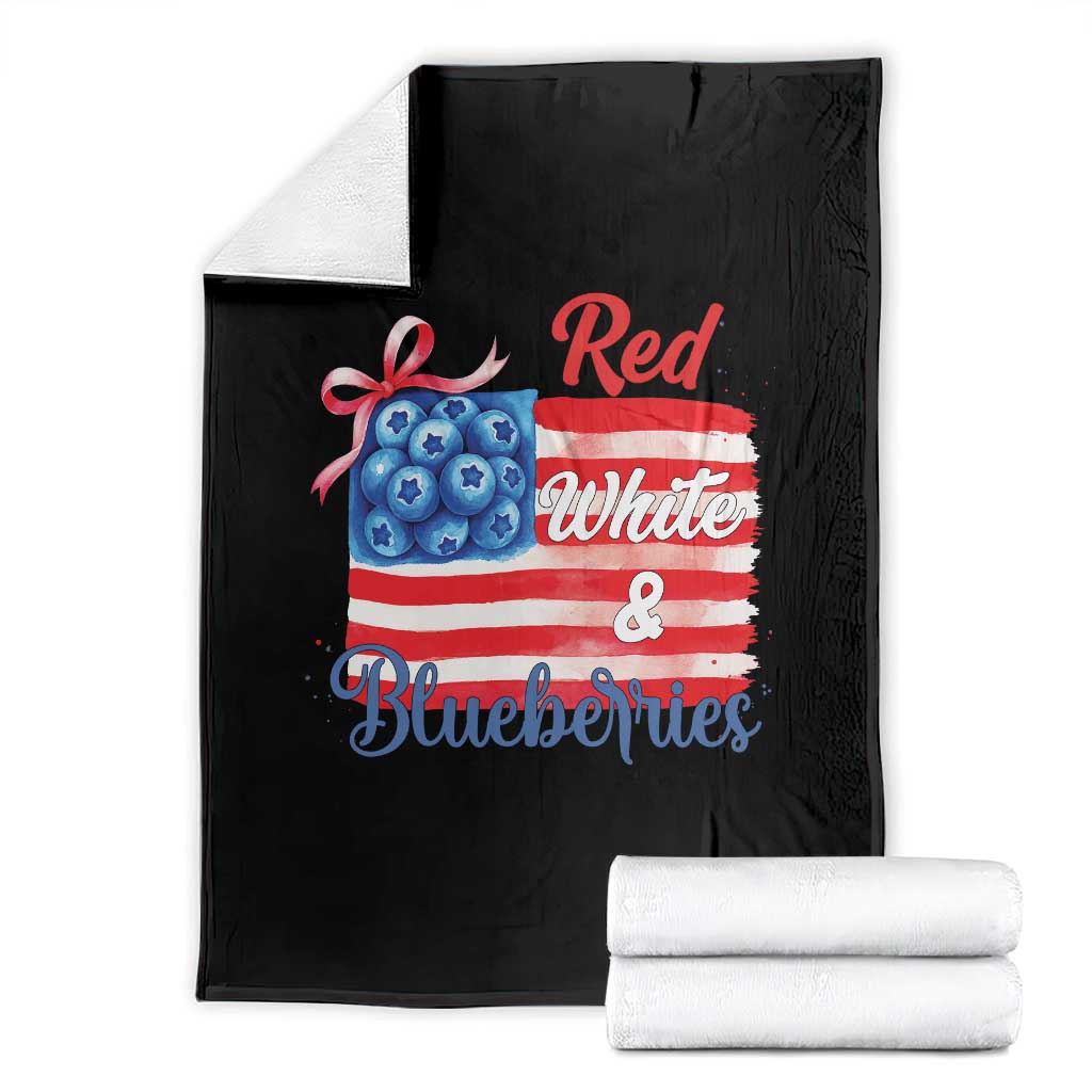 Red White and Blueberries Throw Blanket Patriotic Vintage American Flag Coquette Bow TS02 Black Print Your Wear