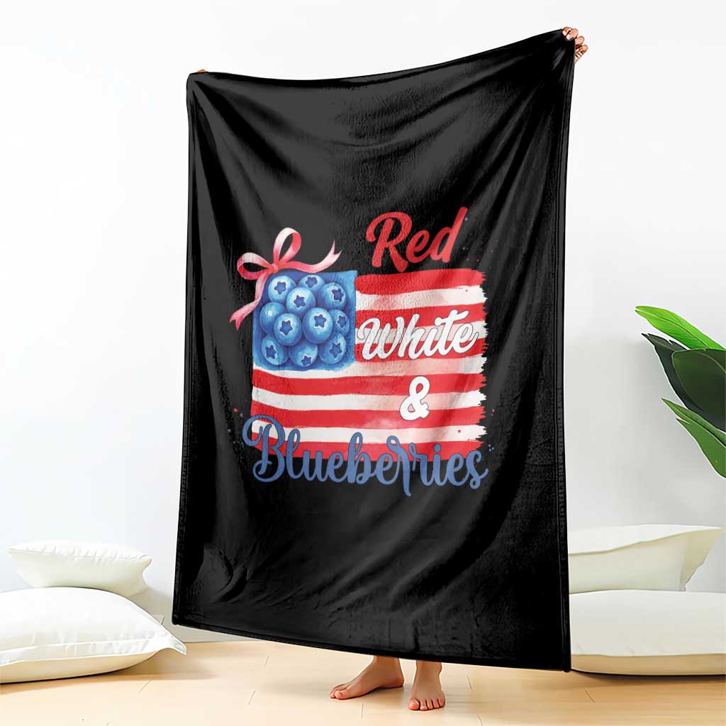 Red White and Blueberries Throw Blanket Patriotic Vintage American Flag Coquette Bow TS02 Print Your Wear