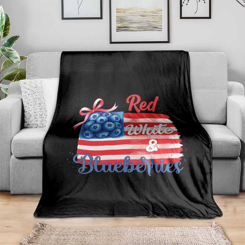 Red White and Blueberries Throw Blanket Patriotic Vintage American Flag Coquette Bow TS02 Print Your Wear