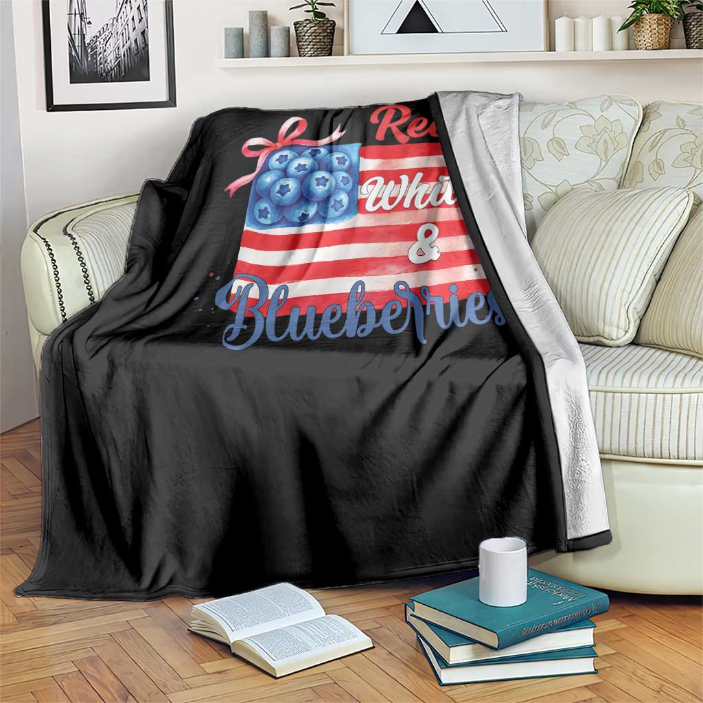 Red White and Blueberries Throw Blanket Patriotic Vintage American Flag Coquette Bow TS02 Print Your Wear