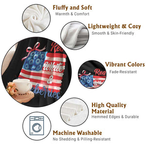 Red White and Blueberries Throw Blanket Patriotic Vintage American Flag Coquette Bow TS02 Print Your Wear