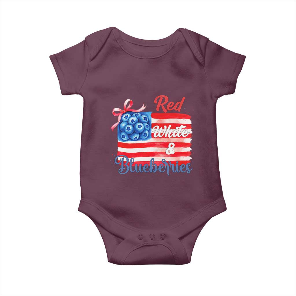 Red White and Blueberries Baby Onesie Patriotic Vintage American Flag Coquette Bow TS02 Maroon Print Your Wear