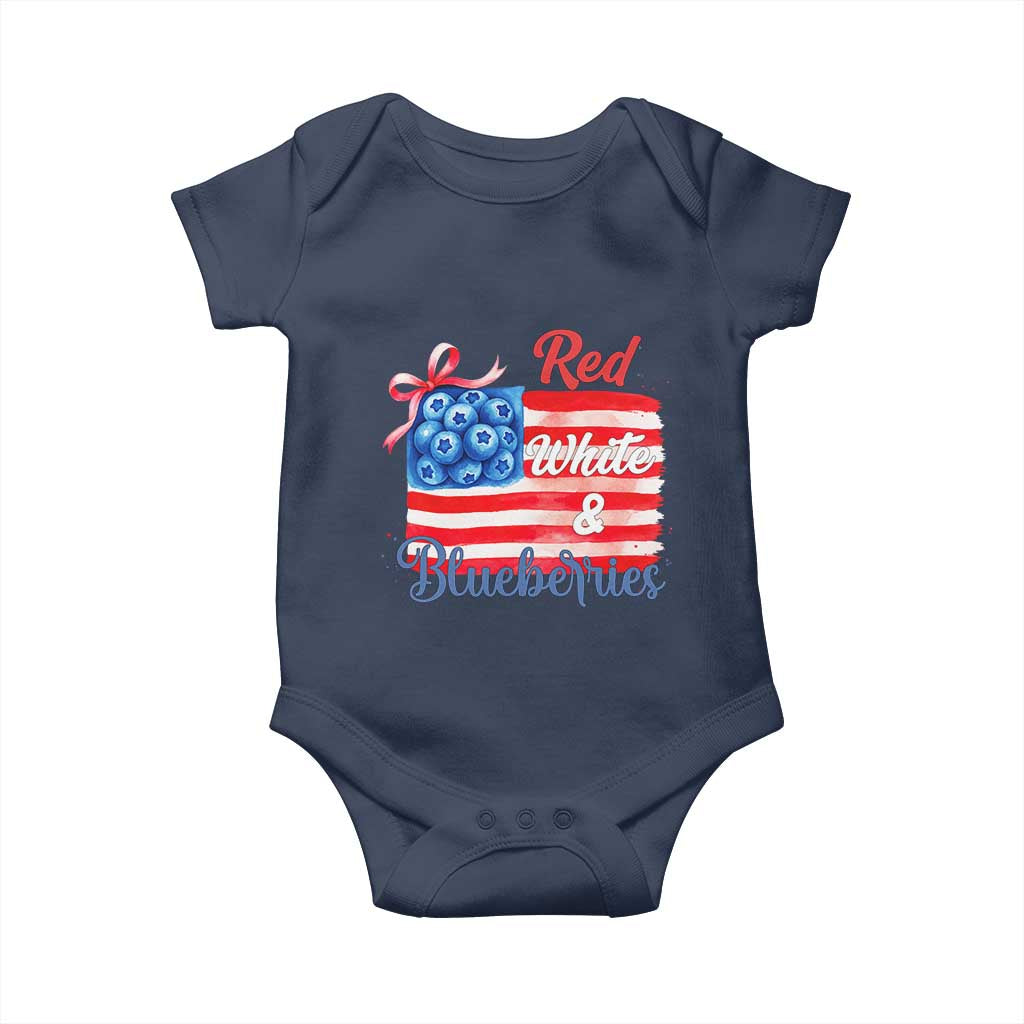 Red White and Blueberries Baby Onesie Patriotic Vintage American Flag Coquette Bow TS02 Navy Print Your Wear