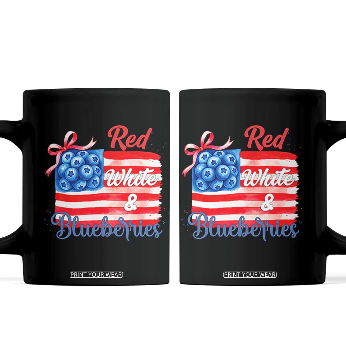 Red White and Blueberries Coffee Mug Patriotic Vintage American Flag Coquette Bow TS02 Black Print Your Wear