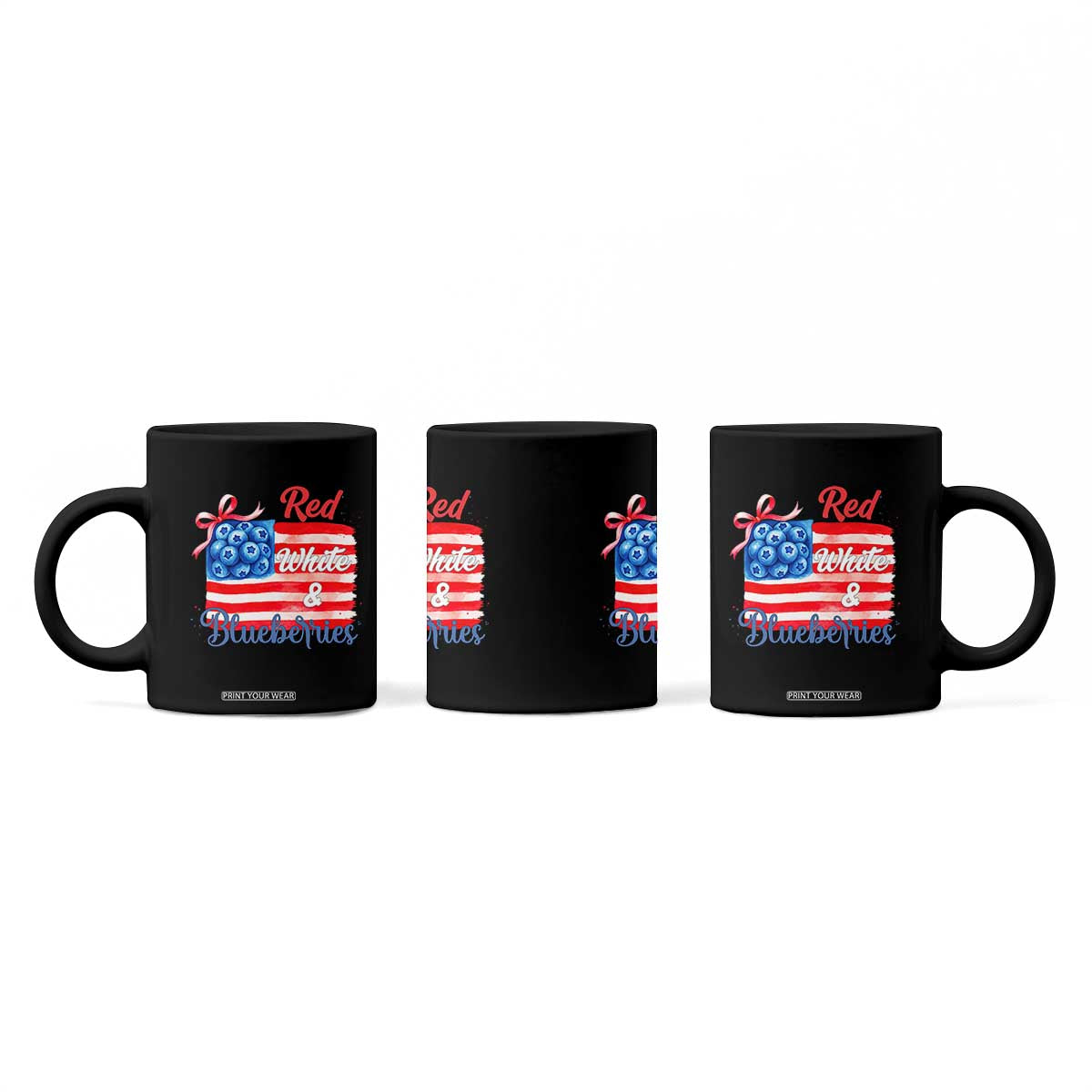 Red White and Blueberries Coffee Mug Patriotic Vintage American Flag Coquette Bow TS02 Print Your Wear