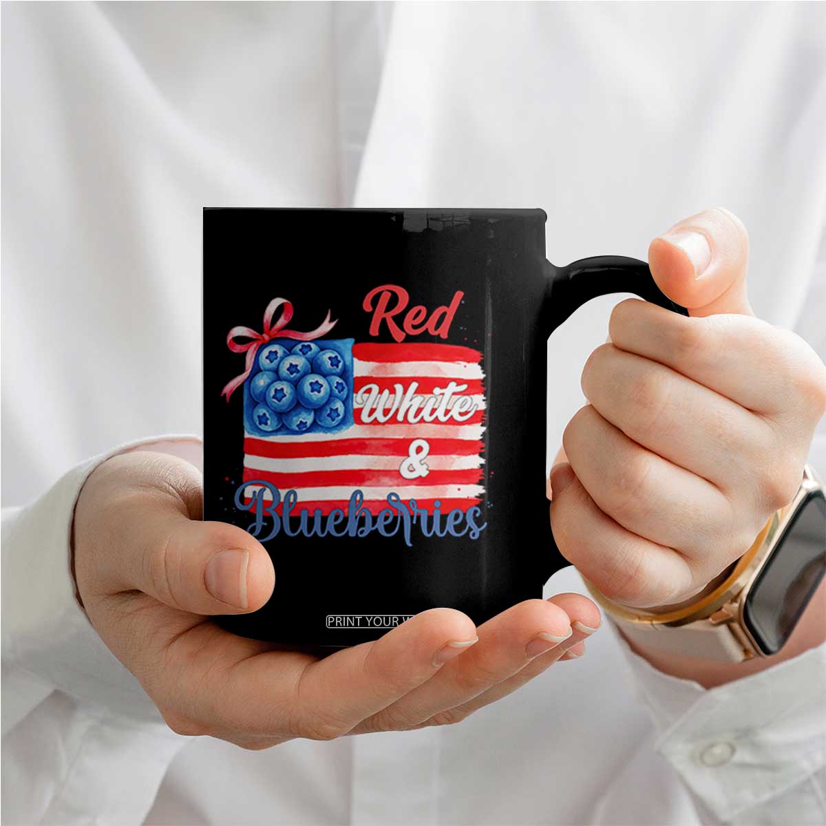 Red White and Blueberries Coffee Mug Patriotic Vintage American Flag Coquette Bow TS02 Print Your Wear