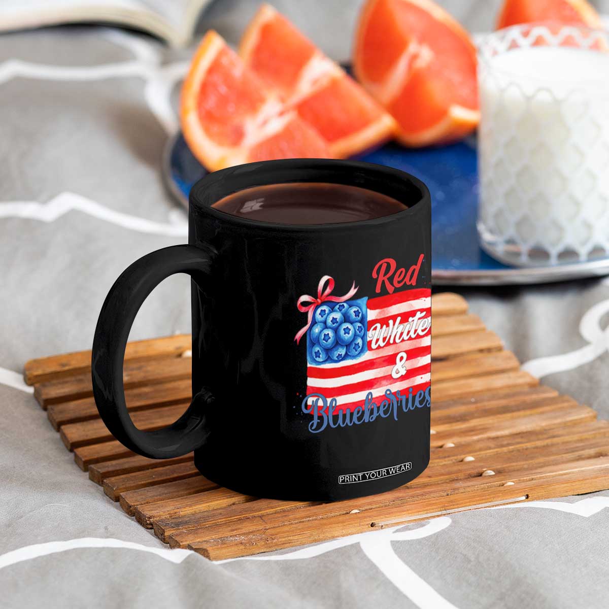 Red White and Blueberries Coffee Mug Patriotic Vintage American Flag Coquette Bow TS02 Print Your Wear