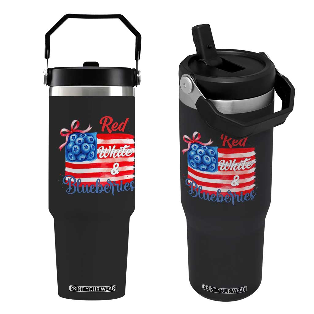Red White and Blueberries Flip Straw Tumbler Patriotic Vintage American Flag Coquette Bow TS02 One Size: 30 oz Black Print Your Wear