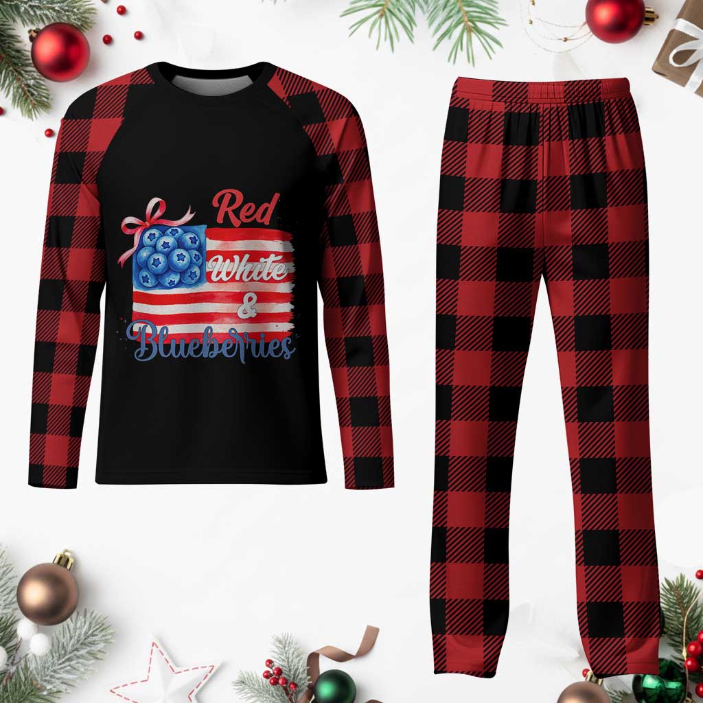 Red White and Blueberries Plaid Pajama Set Patriotic Vintage American Flag Coquette Bow TS02 Buffalo Plaid Print Your Wear
