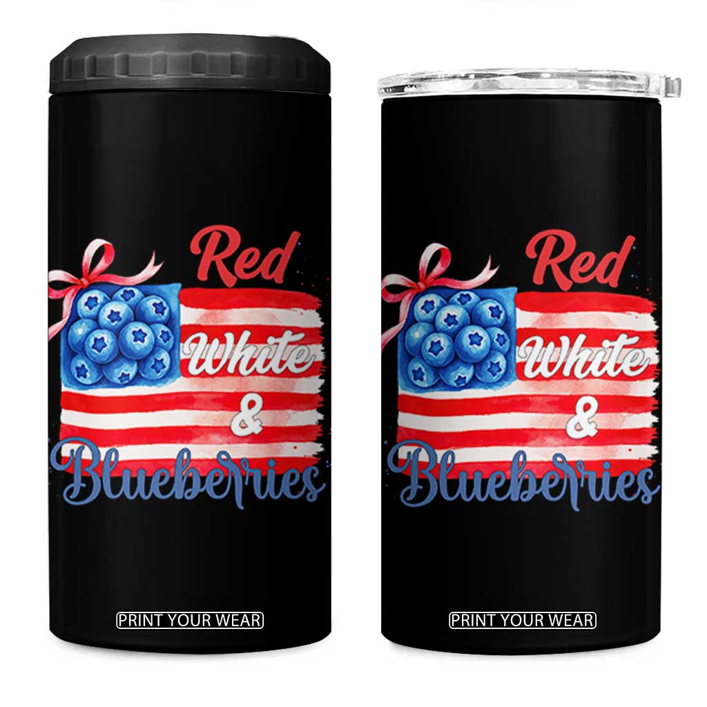 Red White and Blueberries 4 in 1 Can Cooler Tumbler Patriotic Vintage American Flag Coquette Bow TS02 One Size: 16 oz Black Print Your Wear