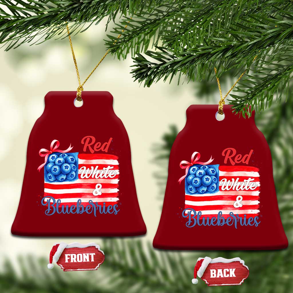 Red White and Blueberries Ceramic Ornament Patriotic Vintage American Flag Coquette Bow TS02 Print Your Wear