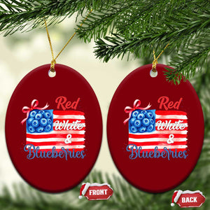 Red White and Blueberries Ceramic Ornament Patriotic Vintage American Flag Coquette Bow TS02 Print Your Wear