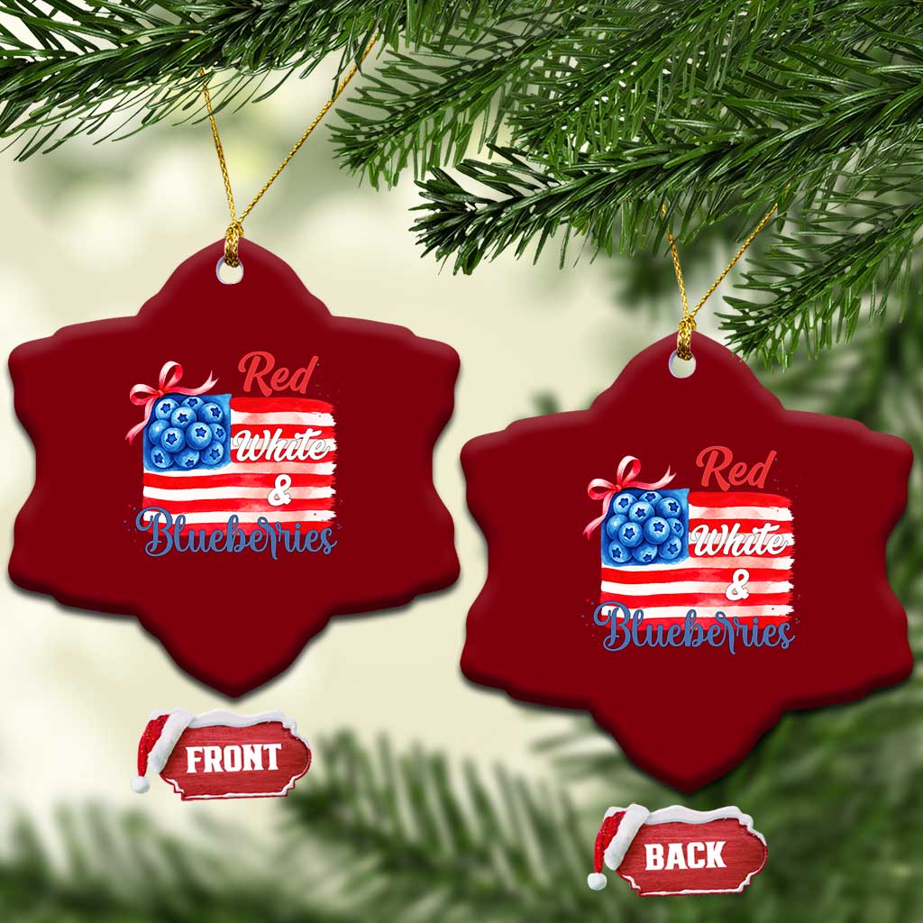 Red White and Blueberries Ceramic Ornament Patriotic Vintage American Flag Coquette Bow TS02 Print Your Wear