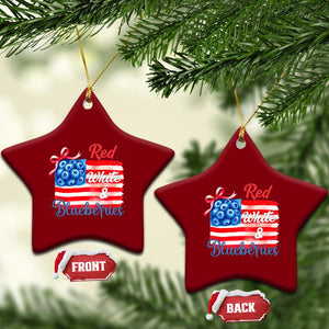 Red White and Blueberries Ceramic Ornament Patriotic Vintage American Flag Coquette Bow TS02 Print Your Wear