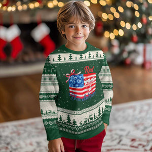 Red White and Blueberries Ugly Christmas Sweater Patriotic Vintage American Flag Coquette Bow TS02 Forest Green Beige Print Your Wear