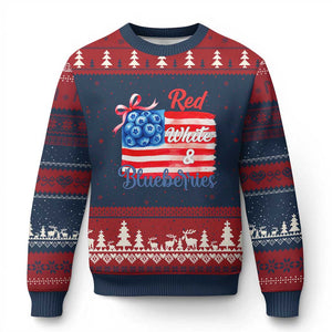 Red White and Blueberries Ugly Christmas Sweater Patriotic Vintage American Flag Coquette Bow TS02 Navy Red Print Your Wear