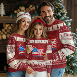 Red White and Blueberries Ugly Christmas Sweater Patriotic Vintage American Flag Coquette Bow TS02 Red Beige Print Your Wear