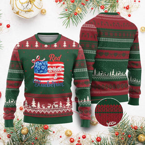 Red White and Blueberries Ugly Christmas Sweater Patriotic Vintage American Flag Coquette Bow TS02 Red Green Print Your Wear