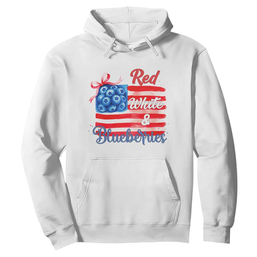 Red White and Blueberries Hoodie Patriotic Vintage American Flag Coquette Bow TS02 White Print Your Wear