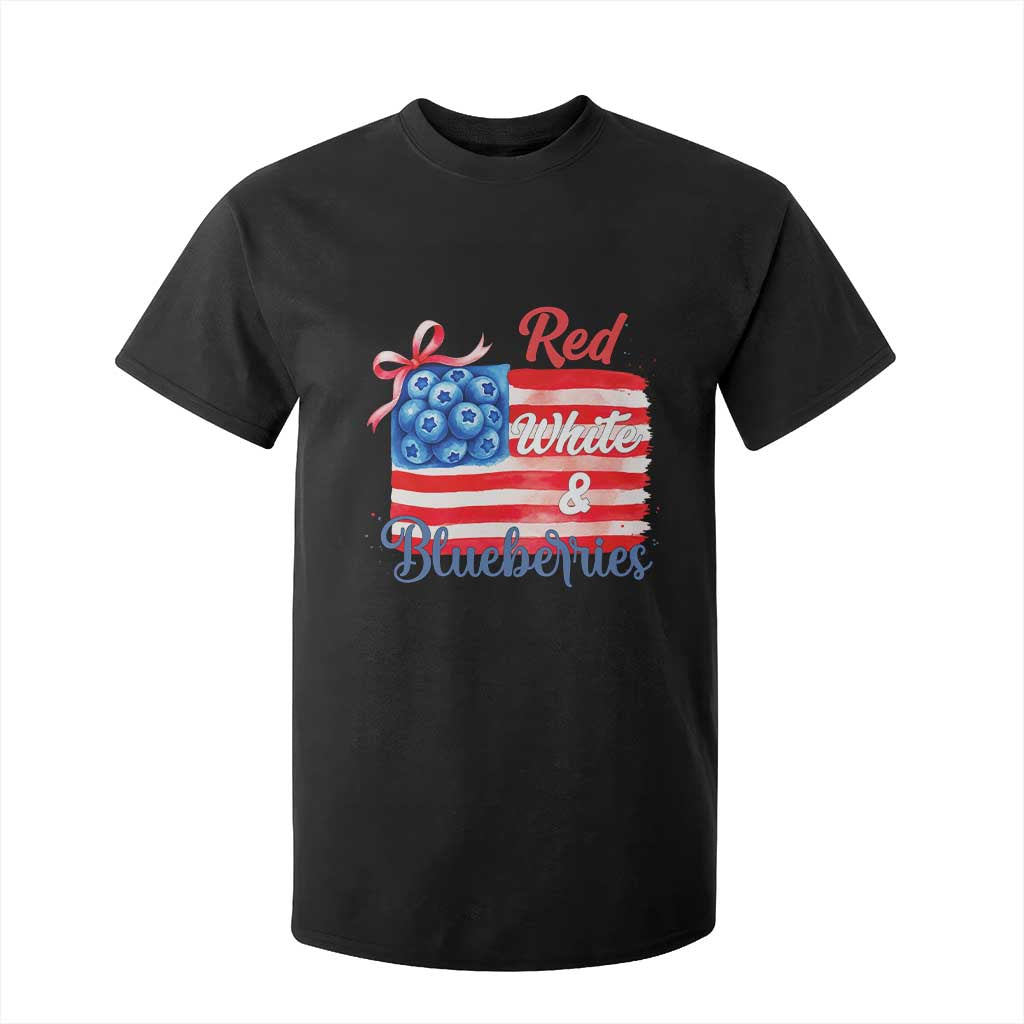 Red White and Blueberries T Shirt For Kid Patriotic Vintage American Flag Coquette Bow TS02 Black Print Your Wear