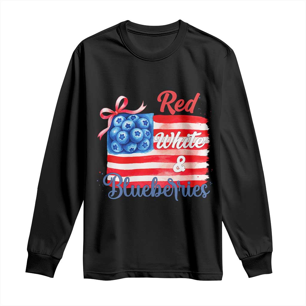 Red White and Blueberries Long Sleeve Shirt Patriotic Vintage American Flag Coquette Bow TS02 Black Print Your Wear
