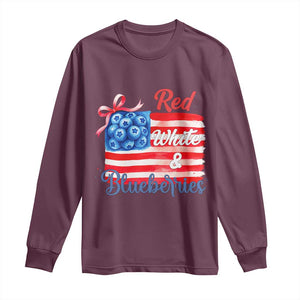 Red White and Blueberries Long Sleeve Shirt Patriotic Vintage American Flag Coquette Bow TS02 Maroon Print Your Wear