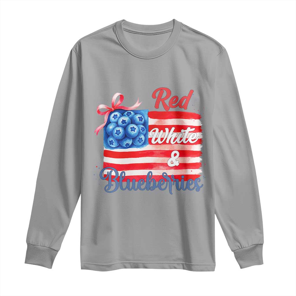 Red White and Blueberries Long Sleeve Shirt Patriotic Vintage American Flag Coquette Bow TS02 Sport Gray Print Your Wear