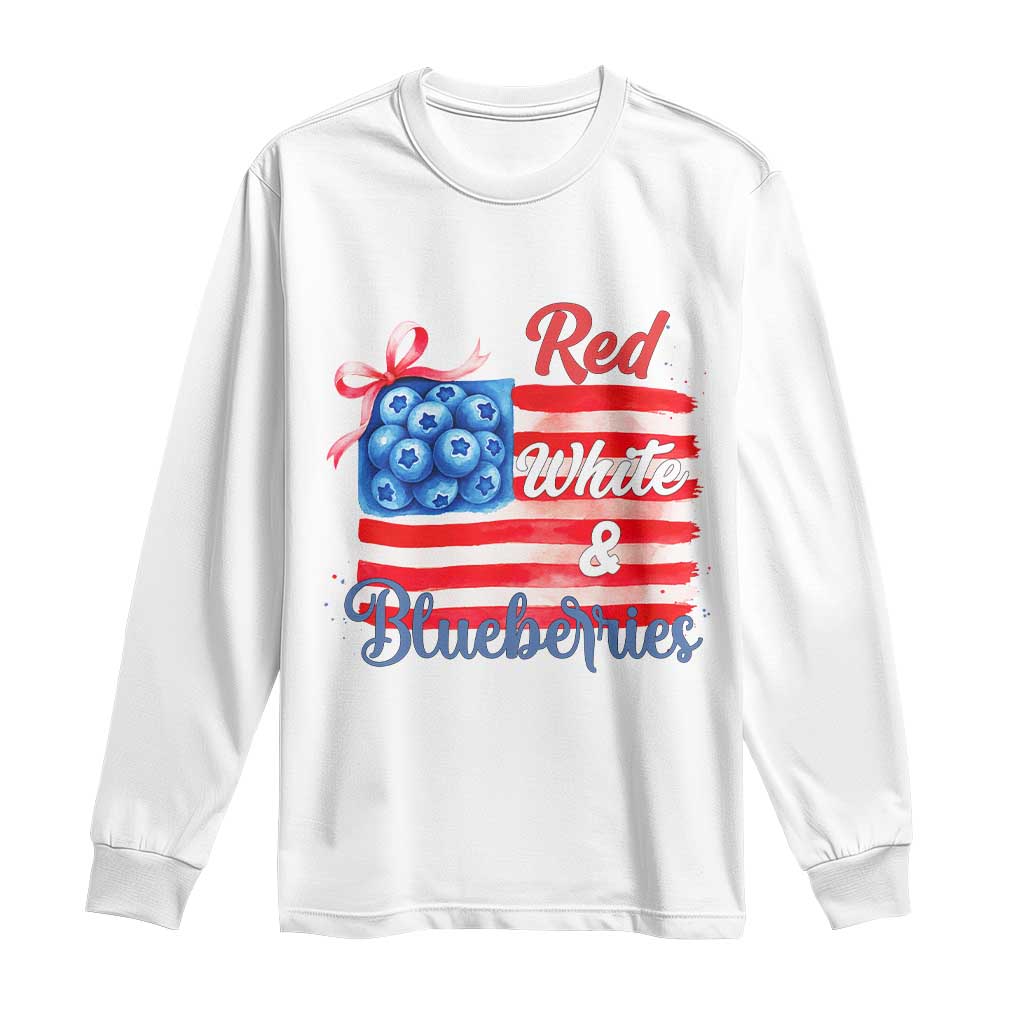 Red White and Blueberries Long Sleeve Shirt Patriotic Vintage American Flag Coquette Bow TS02 White Print Your Wear