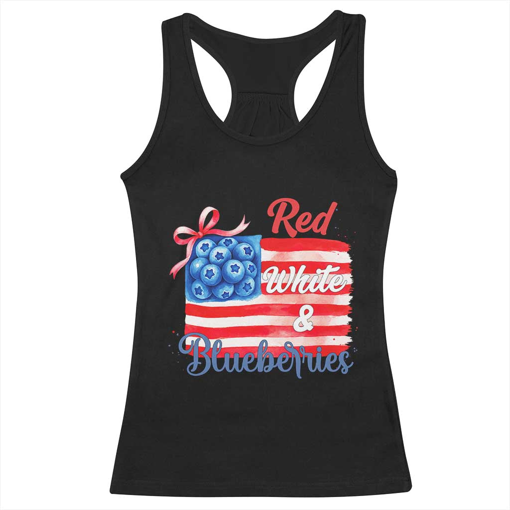 Red White and Blueberries Racerback Tank Top Patriotic Vintage American Flag Coquette Bow TS02 Black Print Your Wear
