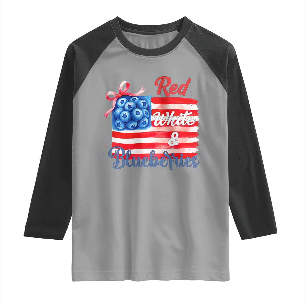Red White and Blueberries Raglan Shirt Patriotic Vintage American Flag Coquette Bow TS02 Sport Gray Black Print Your Wear