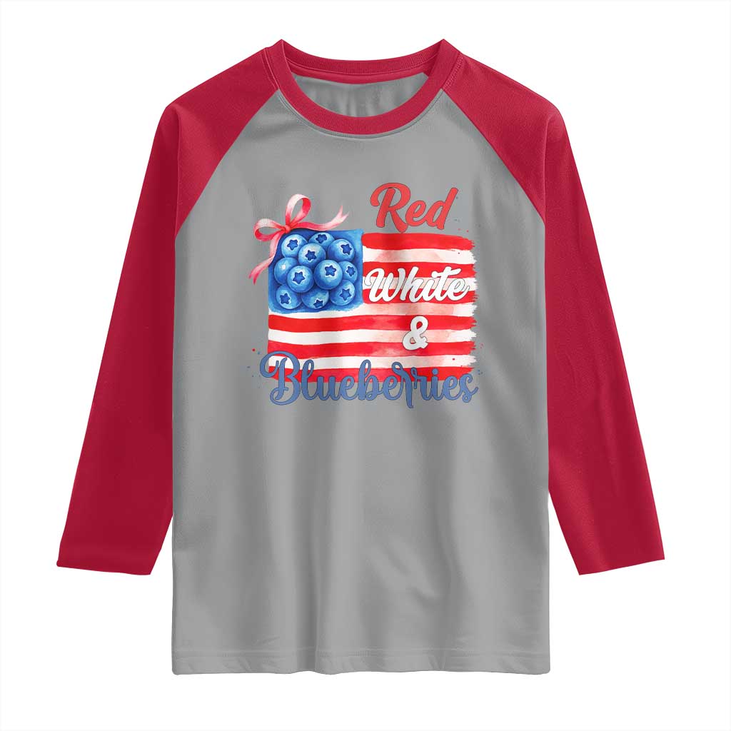 Red White and Blueberries Raglan Shirt Patriotic Vintage American Flag Coquette Bow TS02 Sport Gray Red Print Your Wear