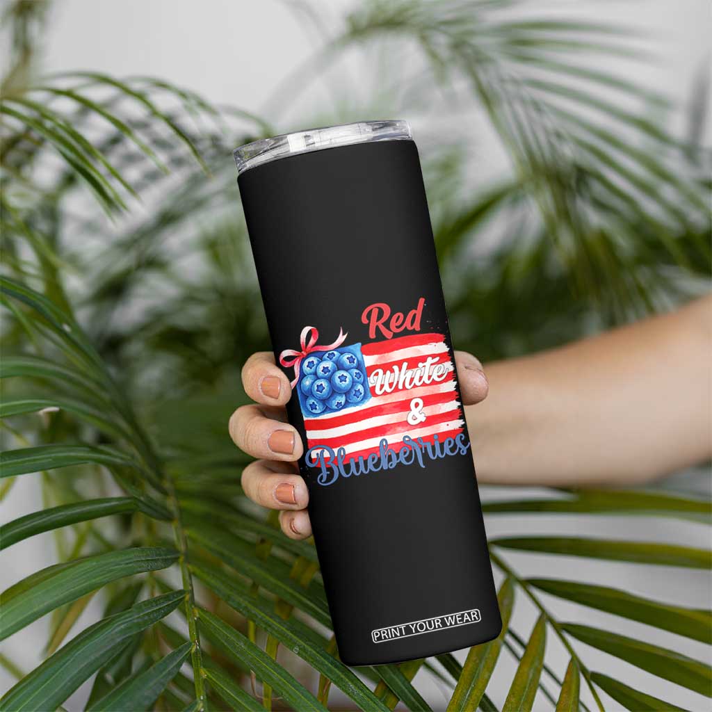Red White and Blueberries Skinny Tumbler Patriotic Vintage American Flag Coquette Bow TS02 Print Your Wear