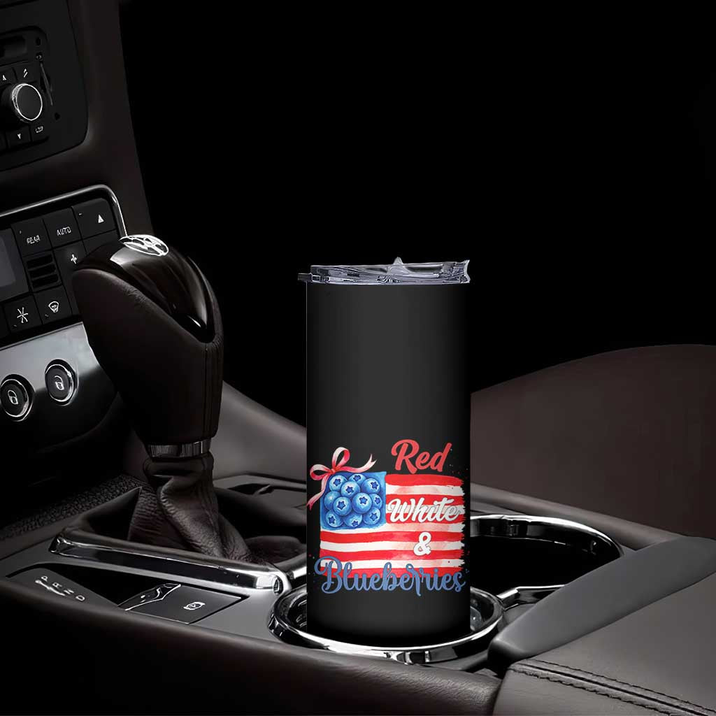 Red White and Blueberries Skinny Tumbler Patriotic Vintage American Flag Coquette Bow TS02 Print Your Wear