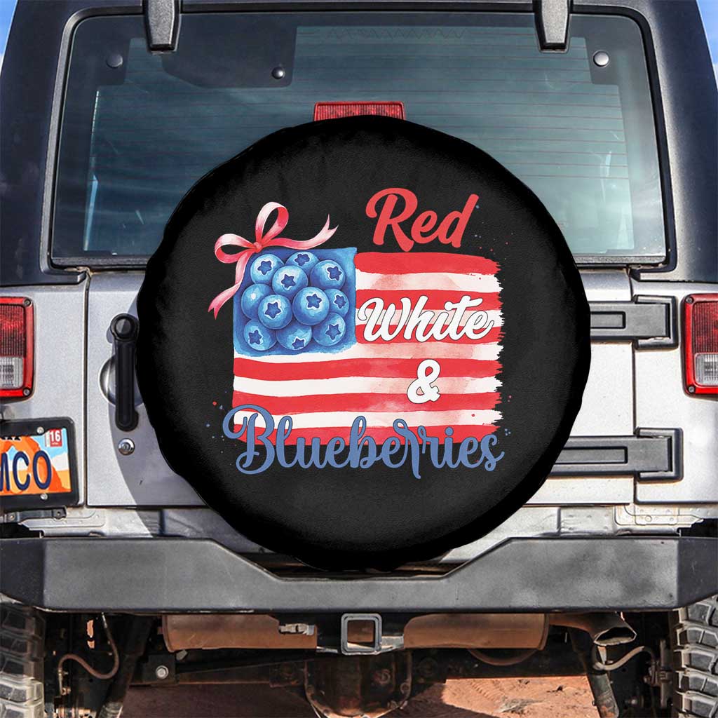 Red White and Blueberries Spare Tire Cover Patriotic Vintage American Flag Coquette Bow TS02 No hole Black Print Your Wear