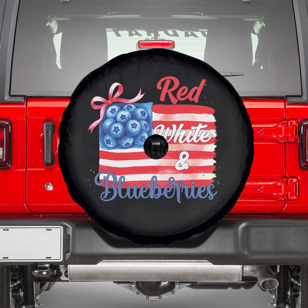 Red White and Blueberries Spare Tire Cover Patriotic Vintage American Flag Coquette Bow TS02 Black Print Your Wear