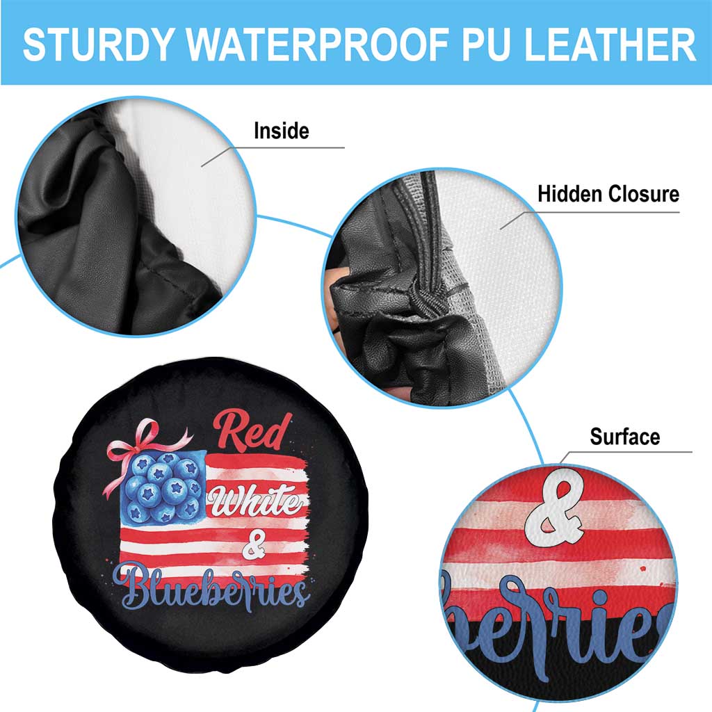 Red White and Blueberries Spare Tire Cover Patriotic Vintage American Flag Coquette Bow TS02 Print Your Wear