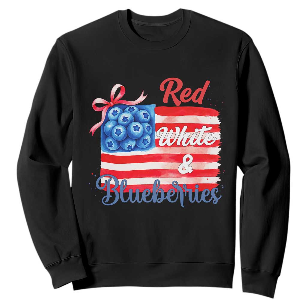 Red White and Blueberries Sweatshirt Patriotic Vintage American Flag Coquette Bow TS02 Black Print Your Wear