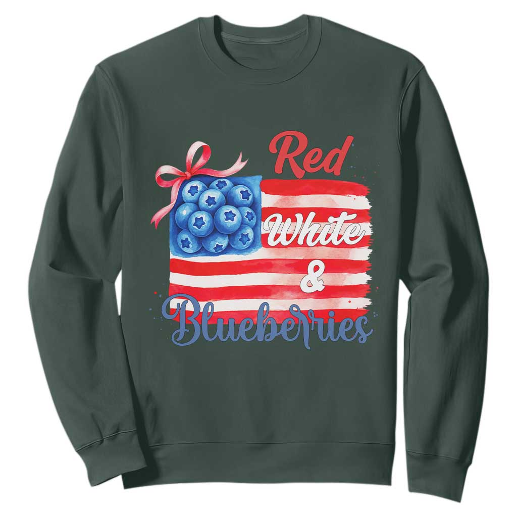 Red White and Blueberries Sweatshirt Patriotic Vintage American Flag Coquette Bow TS02 Dark Forest Green Print Your Wear