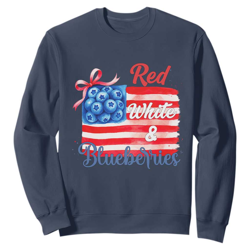 Red White and Blueberries Sweatshirt Patriotic Vintage American Flag Coquette Bow TS02 Navy Print Your Wear