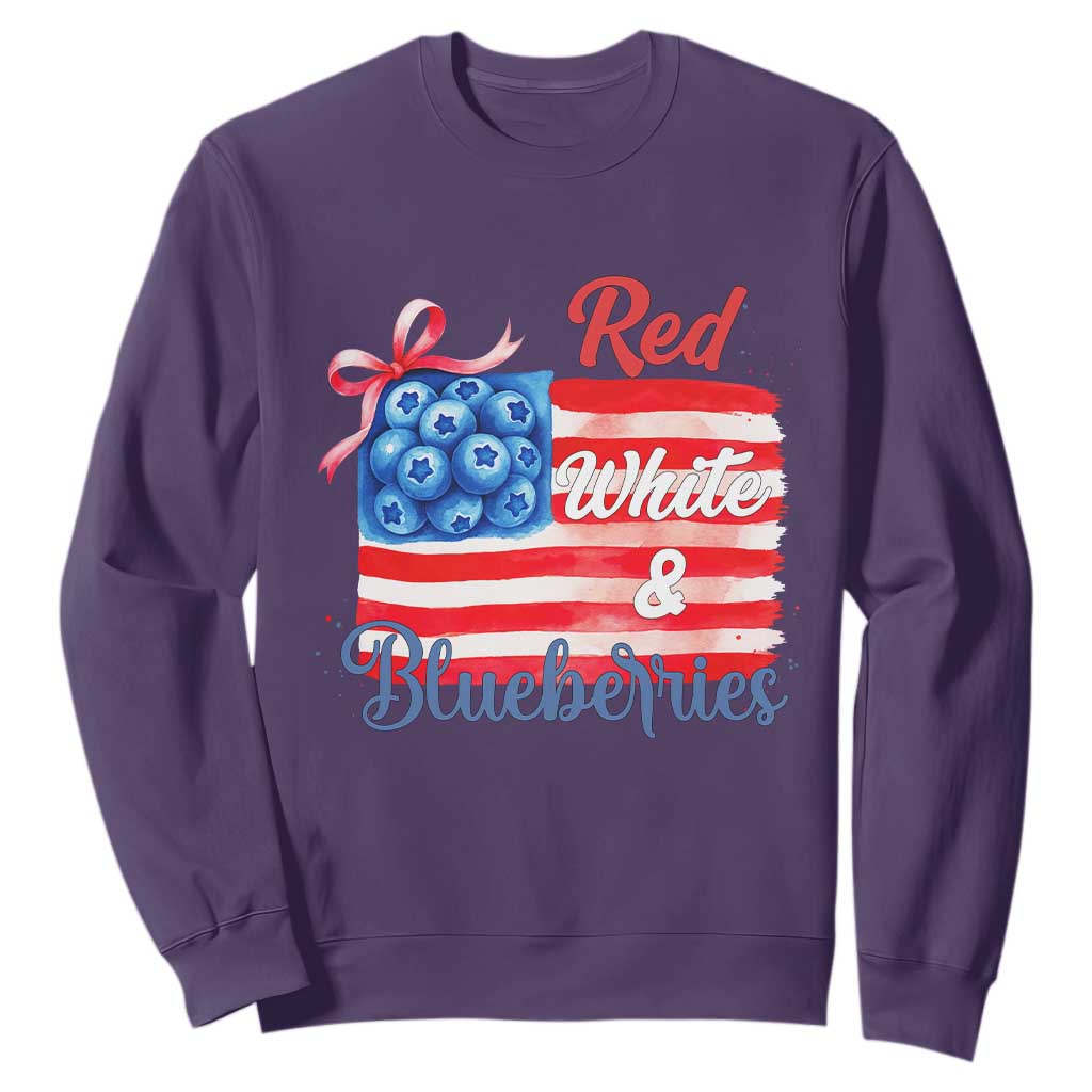 Red White and Blueberries Sweatshirt Patriotic Vintage American Flag Coquette Bow TS02 Purple Print Your Wear