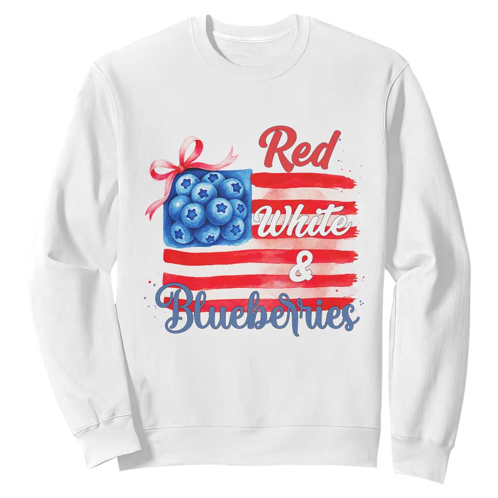 Red White and Blueberries Sweatshirt Patriotic Vintage American Flag Coquette Bow TS02 White Print Your Wear